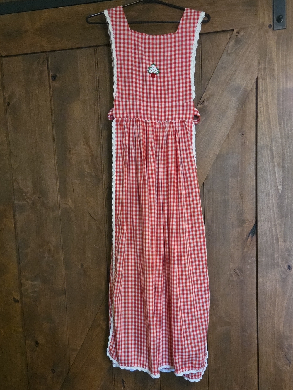 Vintage Red Gingham Apron Dress with White Trim